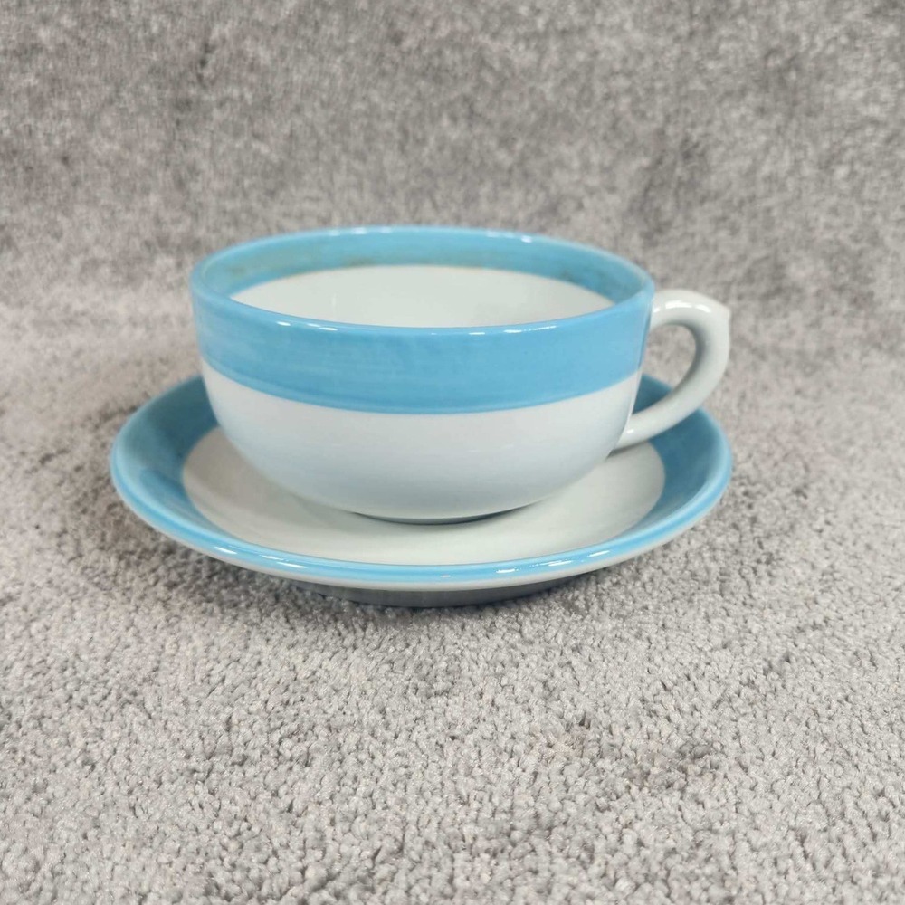 Shenango China Cup and Saucer Blue Band Restaurant Ware White Vintage USA N-9